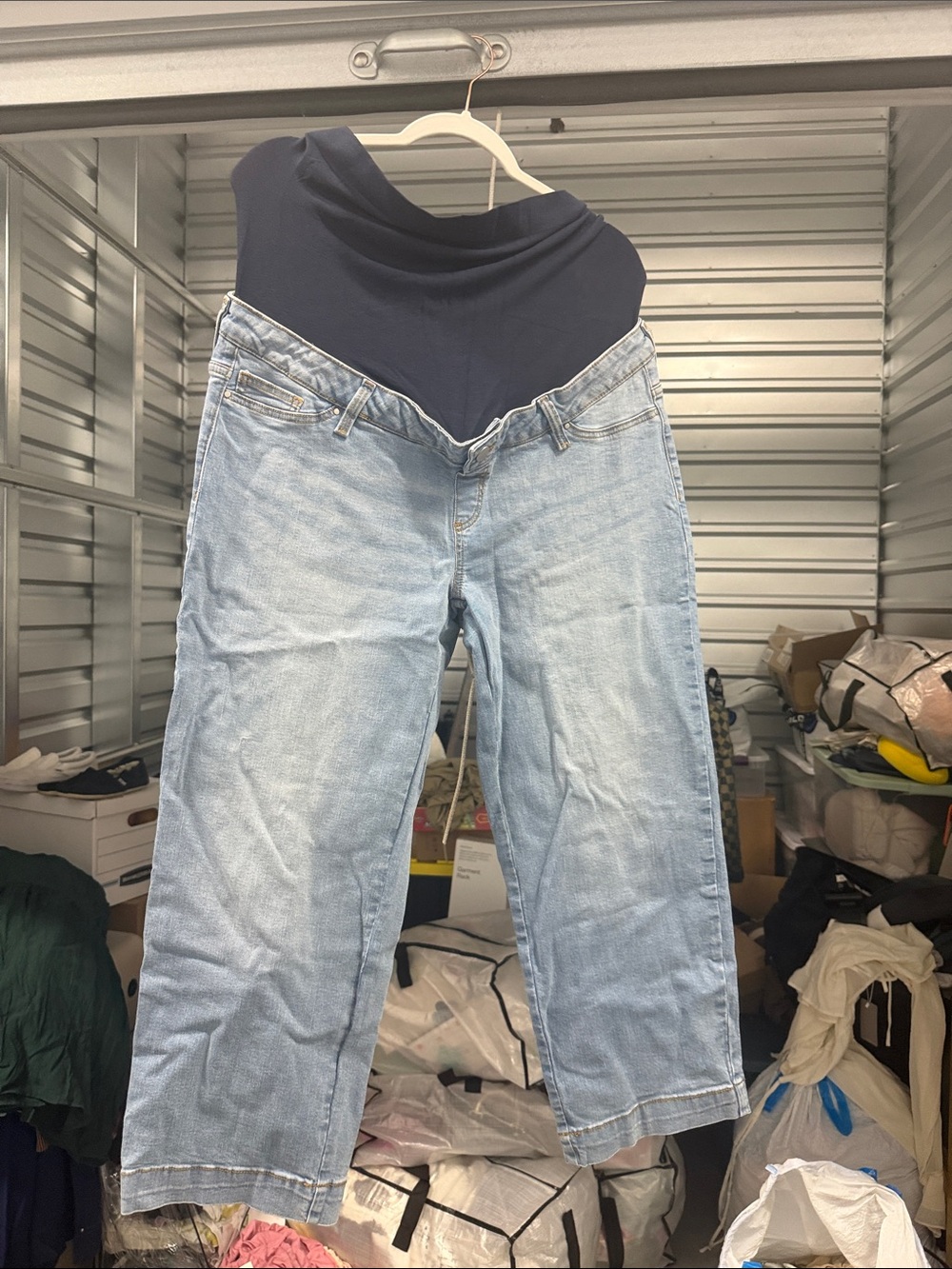 Seraphine Light Blue Denim Boyfriend Jeans with Navy Maternity Panel